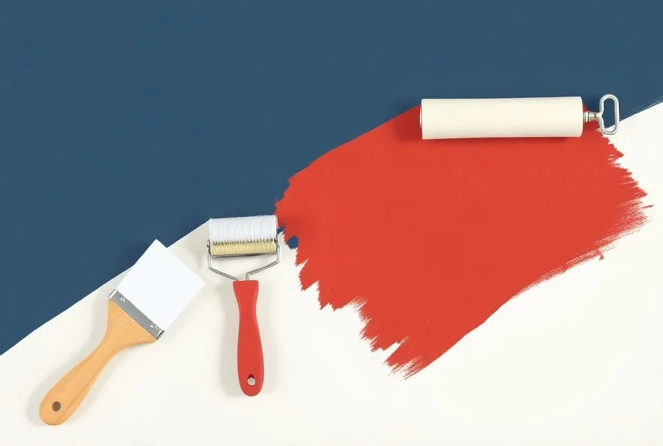 Outils de peinture disposés dans l'ordre des étapes du chantier