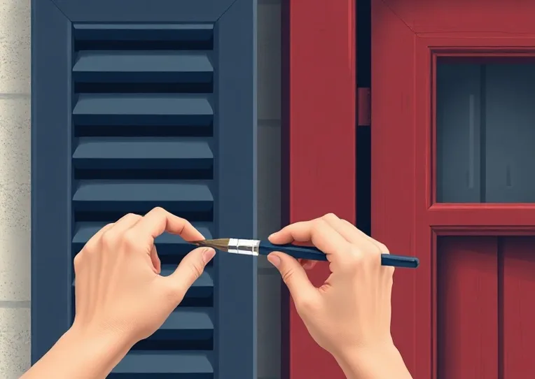 Mise en peinture au pinceau de volets et d'encadrements en bois